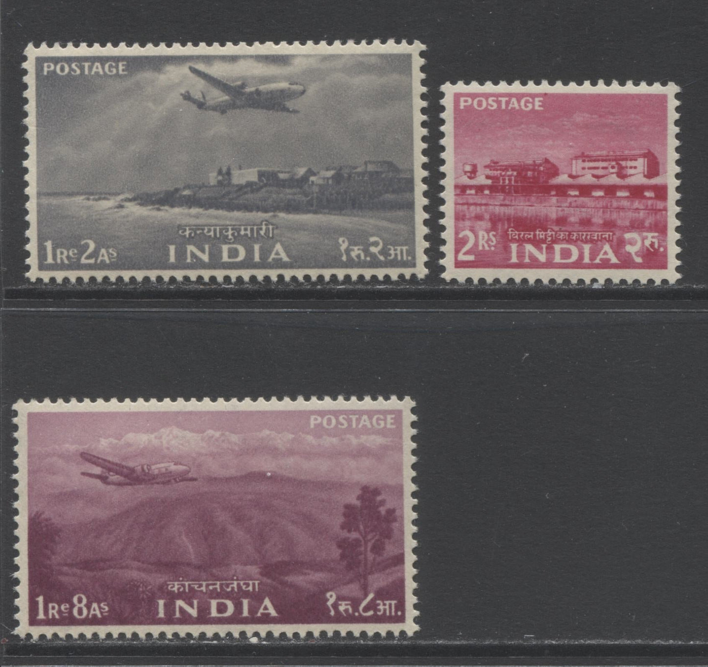 Lot 46 India SC#267-268 1955 Five Year Plan Definitive Issue, A VFOG Range Of Singles, 2017 Scott Cat. $18 USD, Click on Listing to See ALL Pictures