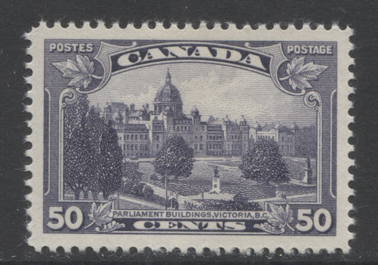 Lot 46 Canada #226 50c Dull Violet Parliament, Victoria BC, 1935 Pictorial Issue, A VFOG Single On Horizontal Wove Paper With Cream Gum