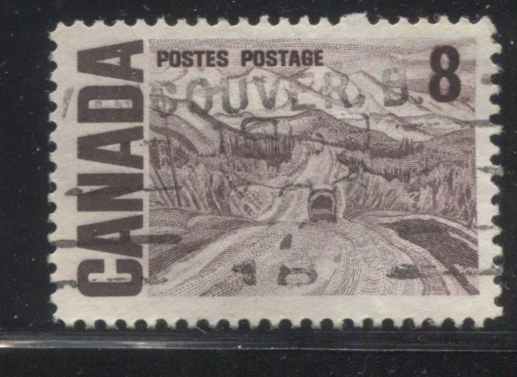 Lot 48 Canada #461iii 8c Violet Brown Alaska Highway, 1967-1973 Centennial Definitive Issue, A Fine Used Single On DF Grayish White Paper, Plastic Flow Variety