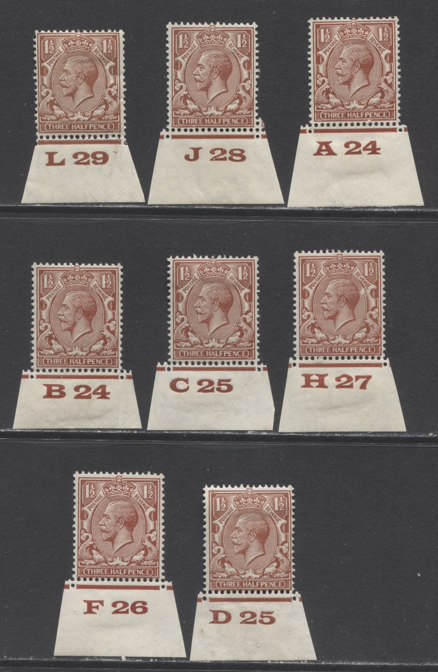 Lot 49 Great Britain SC#189/ 1924-1934 King George V Block Cypher Profile Head Issue, A F/VFOG Range Of Singles, 2017 Scott Cat. $4 USD, Click on Listing to See ALL Pictures