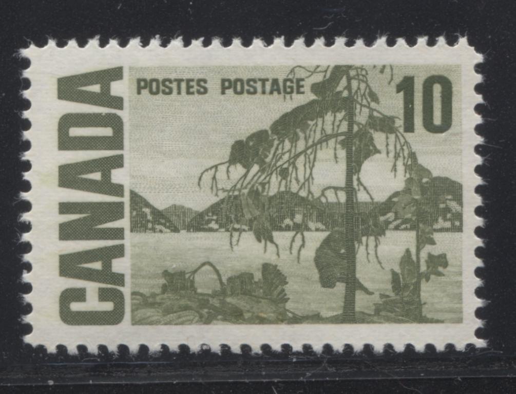 Lot 5 Canada #462vver 10c Olive Green Jack Pine, 1967-1973 Centennial Definitive Issue, An Unlisted FNH Single On LF-fl Paper With Eggshell PVA Gum, Tag Streak On Back, Dots On Front And Traces On The Perfs