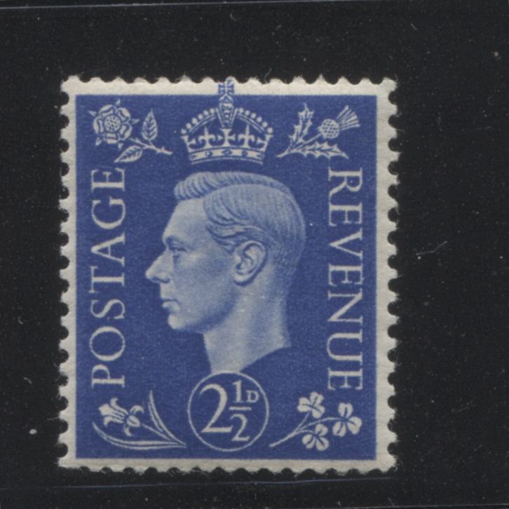 Lot 5 Great Britain SG#466a 2.5d Deep Ultramarine, 1937-1941 King George VI Low Values With Dark Background and Sideways Watermark (Coil Stamp), VFNH, SG Cat. 75 GBP = $127.50