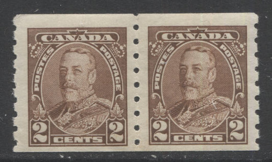 Lot 51 Canada #229 2c Brown King George V, 1935 Pictorial Coil Issue, A Fine OG Coil Pair On Horizontal Wove Paper With Light Cream Gum, Perf 8 Vertical