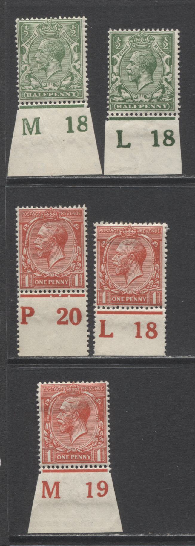 Lot 52 Great Britain SC#159-160 1913-1924 King George V Royal Cypher Profile Head Issue, A F/VFOG Range Of Singles, 2017 Scott Cat. $5.5 USD, Click on Listing to See ALL Pictures