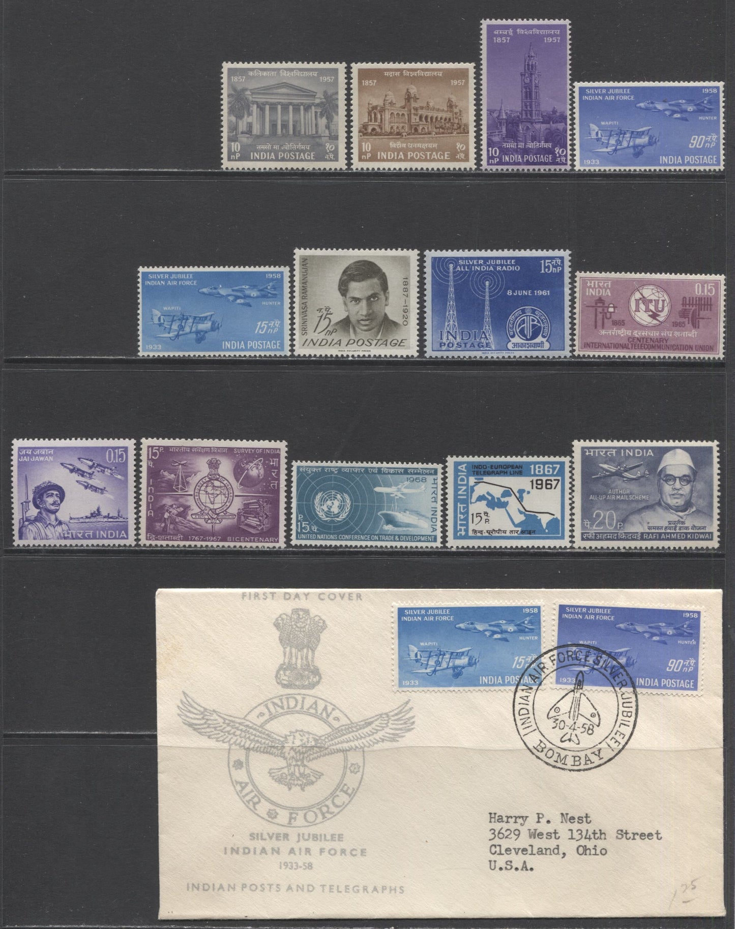 Lot 52 India SC#295/489 1957-1969 Commemoratives, A VFOG/NH Range Of Singles & FDC, 2017 Scott Cat. $18.2 USD, Click on Listing to See ALL Pictures