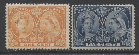 Lot 52 Canada #51i,54 1c & 5c Orange & Deep Blue Queen Victoria, 1897 Diamond Jubilee Issue, 2 Fine OG Singles