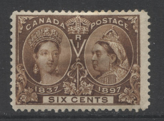 Lot 54 Canada #55 6c Yellow Brown Queen Victoria, 1897 Diamond Jubilee Issue, A Fine Appearing But Very Good OG Single