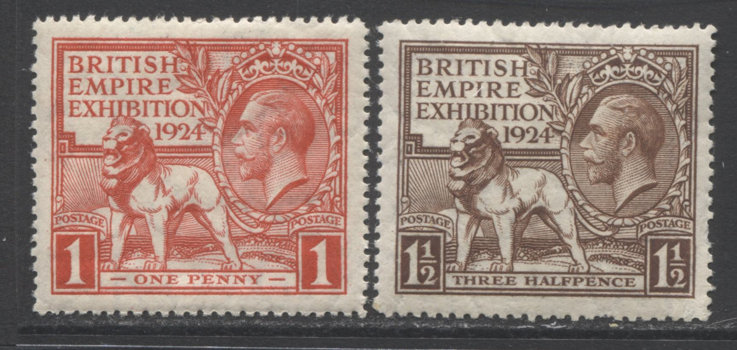 Lot 55 Great Britain SC#185-186 1924 Wembley Exhibition issue, A VFOG Range Of Singles, 2017 Scott Cat. $5 USD, Click on Listing to See ALL Pictures