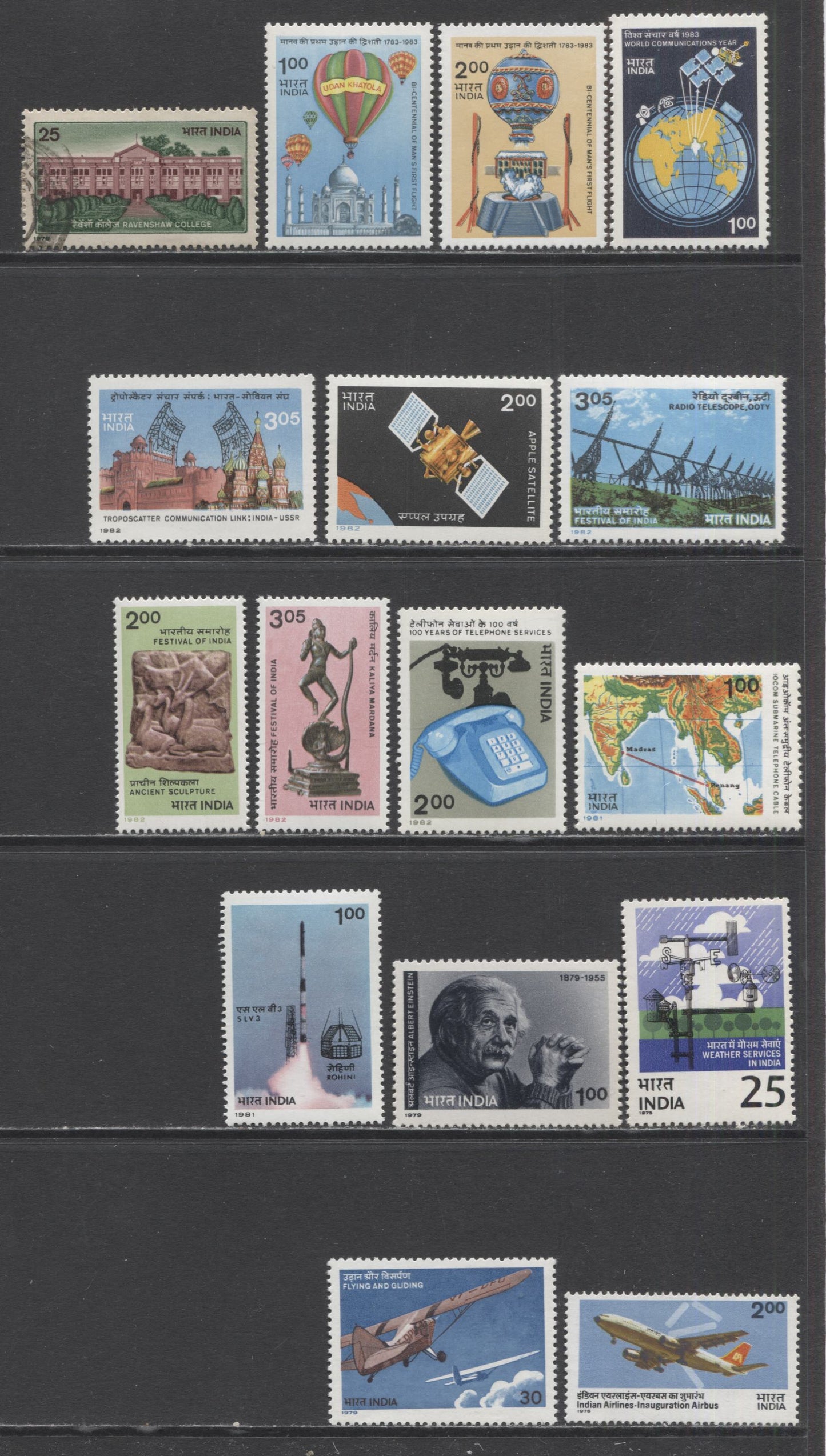 Lot 55 India SC#708/1037 1976-1983 Commemoratives, A VFNH and used Range Of Singles, 2017 Scott Cat. $19.75 USD, Click on Listing to See ALL Pictures