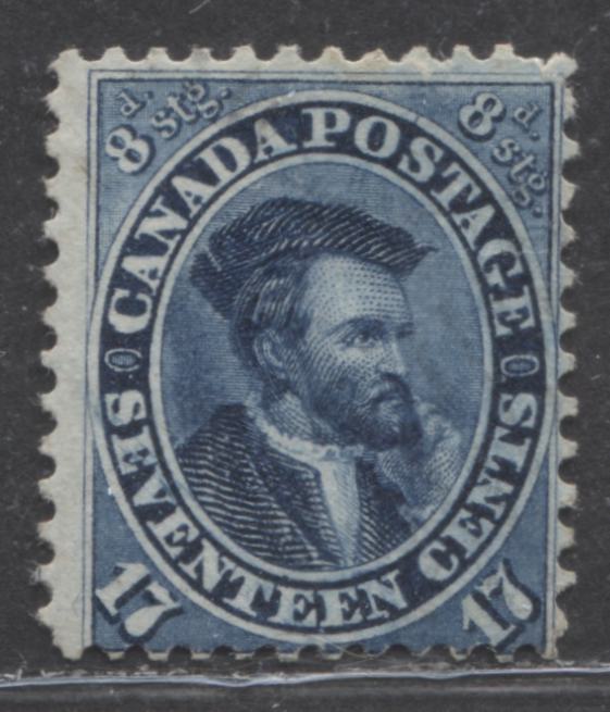 Lot 56 Canada #19 17c Blue Jacques Cartier, 1859-1864 First Cents Issue, A Very Good Unused Single With A Light Crease