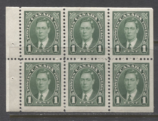 Lot 57 Canada #231b 1c Green King George VI, 1937-1942 Mufti Issue, A VFNH Booklet Pane Of 6 On Translucent Vertical Wove Paper With White Gum
