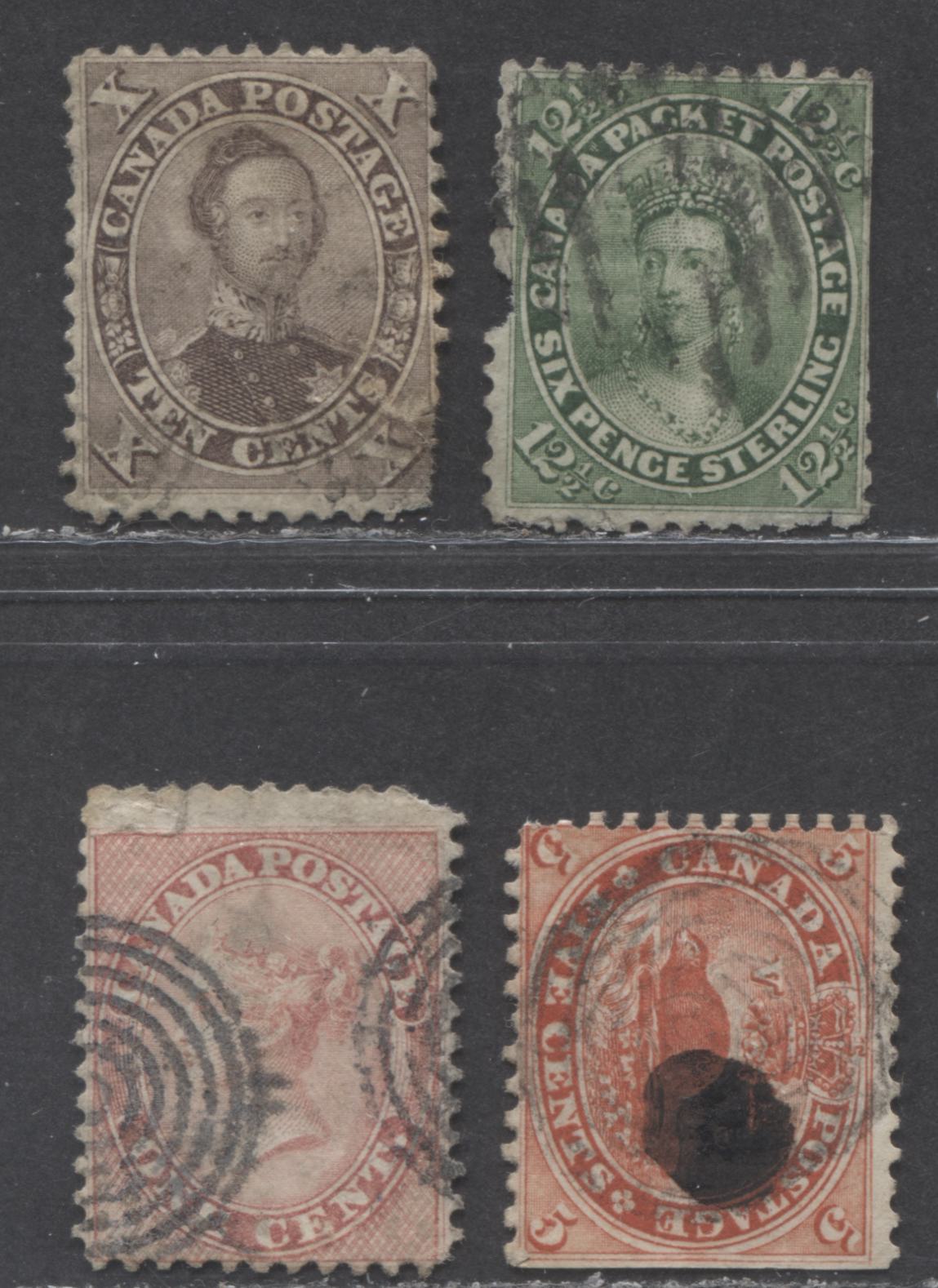 Lot 58 Canada #14, 15, 17, 18 1c - 12.5c Rose - Yellow Green Queen Victoria, Beaver & HRH Prince Albert, 1859-1864 First Cents Issue, A Study Lot Of 4 Ungraded Singles