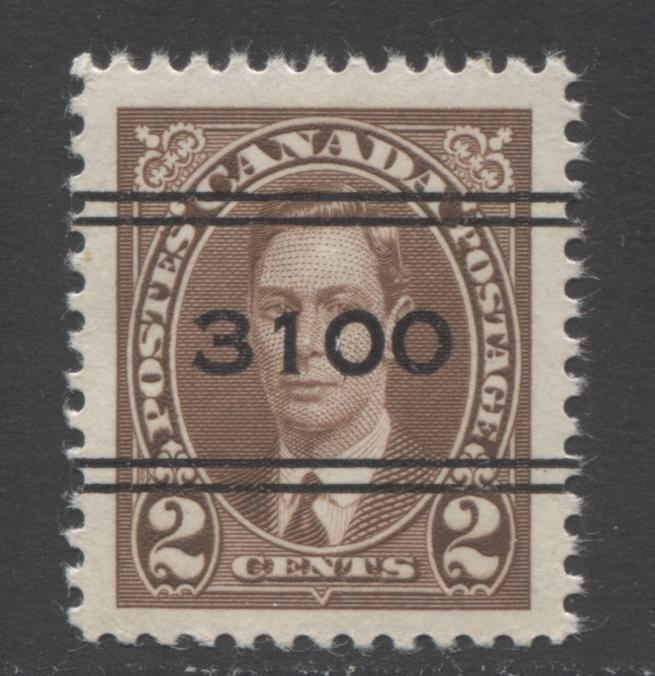Lot 59 Canada #232xx 2c Brown King George VI, 1937-1942 Mufti Issue, A VFNH Precanceled Single On Horizontal Wove Paper With Smooth Semi Glossy Cream Gum, Unpriced In Unitrade For Mint