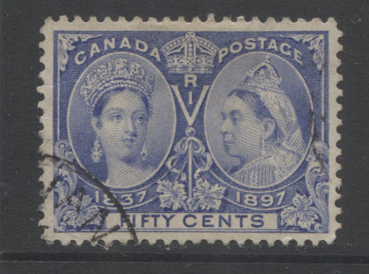Lot 59 Canada #60i 50c Deep Ultramarine Queen Victoria, 1897 Diamond Jubilee Issue, A VF Appearing But Fine Used Single