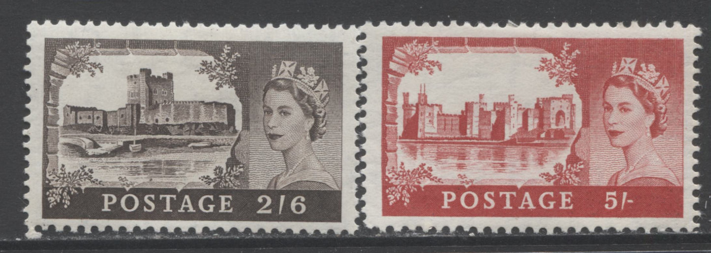 Lot 59 Great Britain SC#309-310 1955-1967 Castle Definitives, A F/VFOG Range Of Single, 2017 Scott Cat. $20 USD, Click on Listing to See ALL Pictures