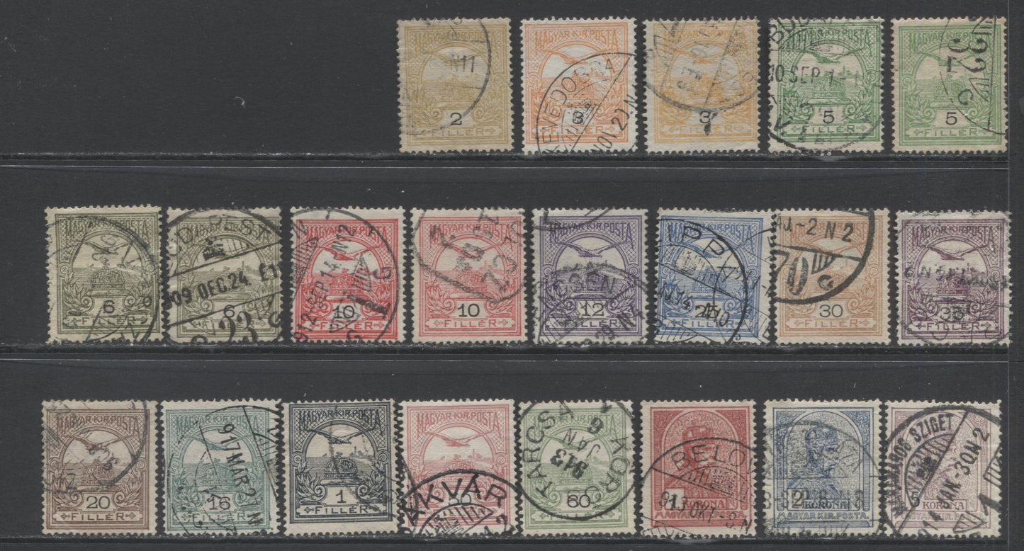 Lot 59 Hungary SC#67-83 1908-1903 Turul & Crown Of St. Stephen Issue With Crown Watermark, A F/VF Used Range Of Singles, 2017 Scott Cat. $13.95 USD, Click on Listing to See ALL Pictures