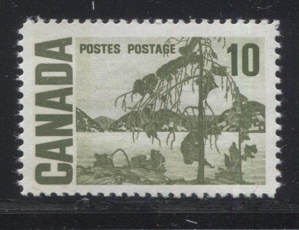 Lot 6 Canada #462piv 10c Olive Green Jack Pine, 1967-1973 Centennial Definitive Issue, An Unlisted VFNH T1 W2aC Tagged Single On MF-fl Bluish White Paper With Sparse LF Fibers And Eggshell PVA Gum