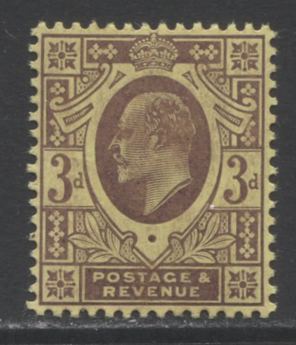 Lot 6 Great Britain SC#132f 3d Dull Reddish Purple On Yellowish Paper With Lemon Back 1902-1910 King Edward VII Keyplate Definitives, A VFNH Example, Click on Listing to See ALL Pictures