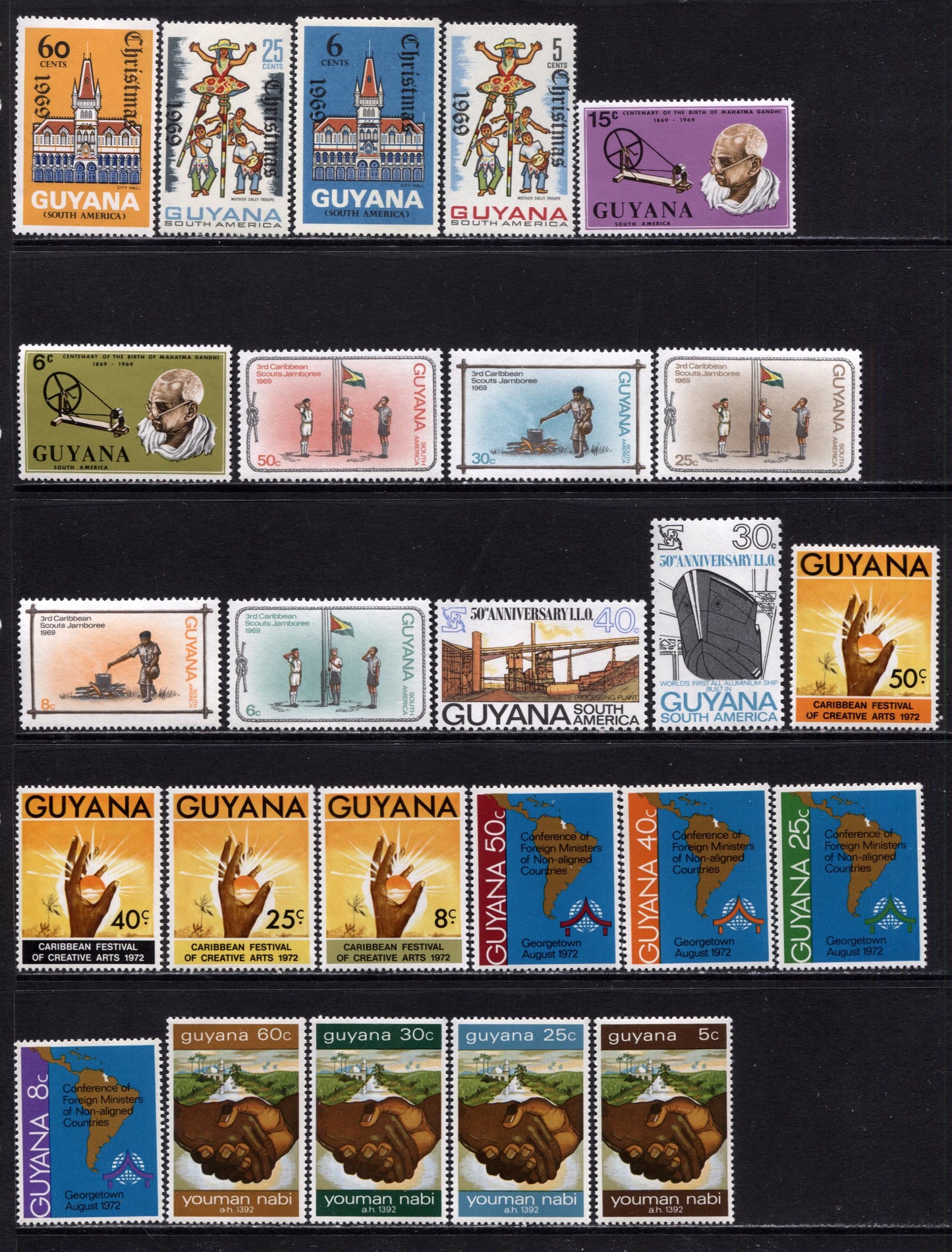 Lot 6 Guyana SC#93/183 1969-1973 Commemoratives, A VFNH Range Of Singles, 2017 Scott Cat. $20.85 USD, Click on Listing to See ALL Pictures