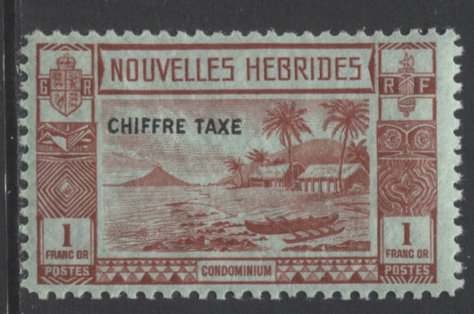 Lot 66 New Hebrides - French Administration SG#FD69 1938-1952 Pictorial Definitive Issue With Chiffre Taxe Overprints, A VFNH Example of the 1Fr, 1938 Printing, SG Cat. 65 GBP = $111.80
