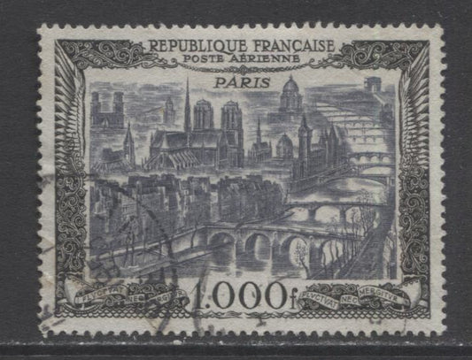 Lot 66 France SC#C27 1000fr Sepia & Black 1949-1950 Air Mail Issue, A Very Fine Used Example, Click on Listing to See ALL Pictures