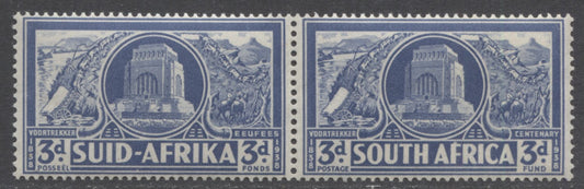 Lot 66 South Africa SG#79, 1938 Voortrekker Centenary Issue, A VFNH Pair of the 3d, Perf 15 x 14, Mult Springbok's Head Watermark, SG. Cat. 26 GBP = $44.72