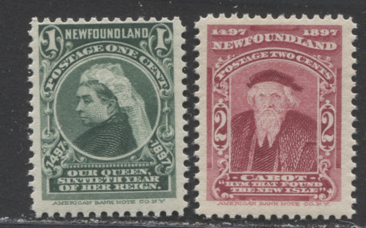 Lot 67 Newfoundland #62-63 1c & 2c Green and Carmine Lake Queen Victoria and John Cabot, 1897 John Cabot Issues, FNH and VFNH Examples