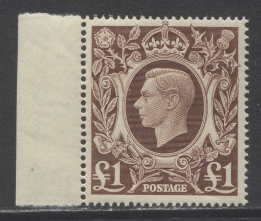 Lot 67 Great Britain SC#275 £1 Red Brown 1948 KGVI Arms Issue, A VFNH Example, Click on Listing to See ALL Pictures