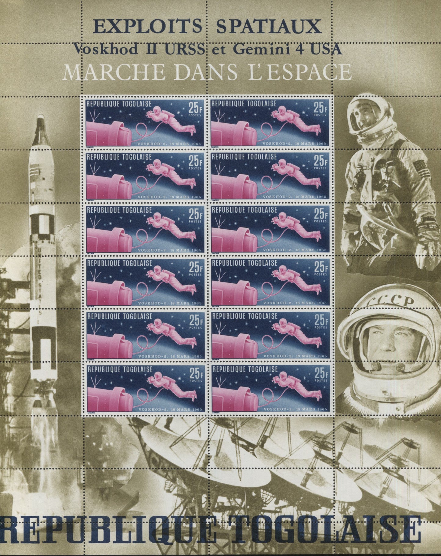 Lot 67 Togo SC#543/566 1965-1966 US & USSR Achievements In Space Issue, Decorative Borders, 6 VFNH Miniature Sheets Of 12, Click on Listing to See ALL Pictures, 2017 Scott Cat. $74.4 USD