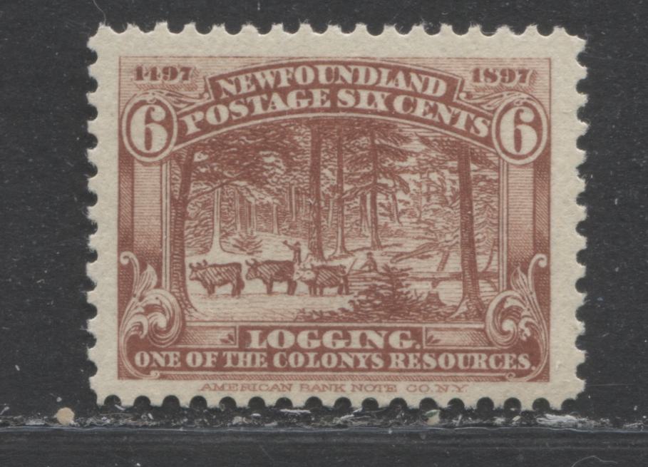 Lot 68 Newfoundland #66 6c  Red Brown Logging , 1897 John Cabot Issues, A VFNH Example