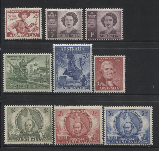 Lot 68 Australia SG#216-222a, 227 1946-1947 Commemoratives, Complete Fine NH and VFNH Mint Sets, SG Cat. 3.70 GBP = $6.29