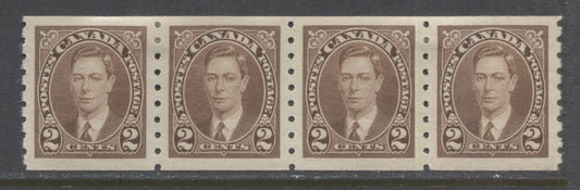 Lot 68 Canada #239 2c Brown King George VI, 1937-1942 Mufti Coil Issue, A VFOG Coil Strip Of 4 On Horizontal Wove Paper With Cream Gum
