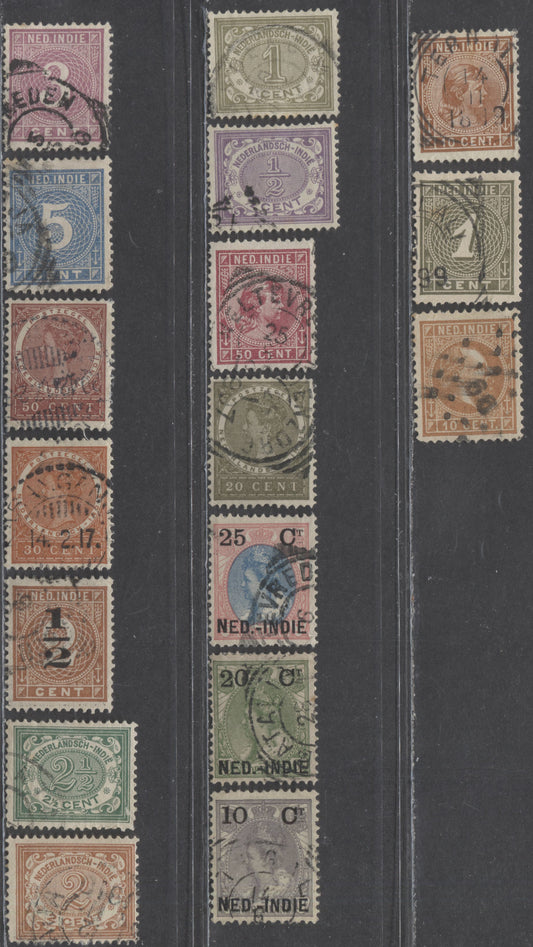 Lot 68 Netherland Indies SC#9/57 1870-1908 Definitives, 18 Very Fine Used Singles, Click on Listing to See ALL Pictures, 2022 Scott Classic Cat. $7.85 USD