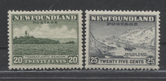 Lot 69 Newfoundland #196-197 20c & 25c Gray Green & Gray Cape Race & Sealing Fleet, 1932-1937 Resources Issue, 2 VFNH Singles