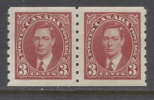 Lot 69 Canada #240 3c Carmine King George VI, 1937-1942 Mufti Coil Issue, A VFLH Coil Pair On Horizontal Wove Paper With White Gum