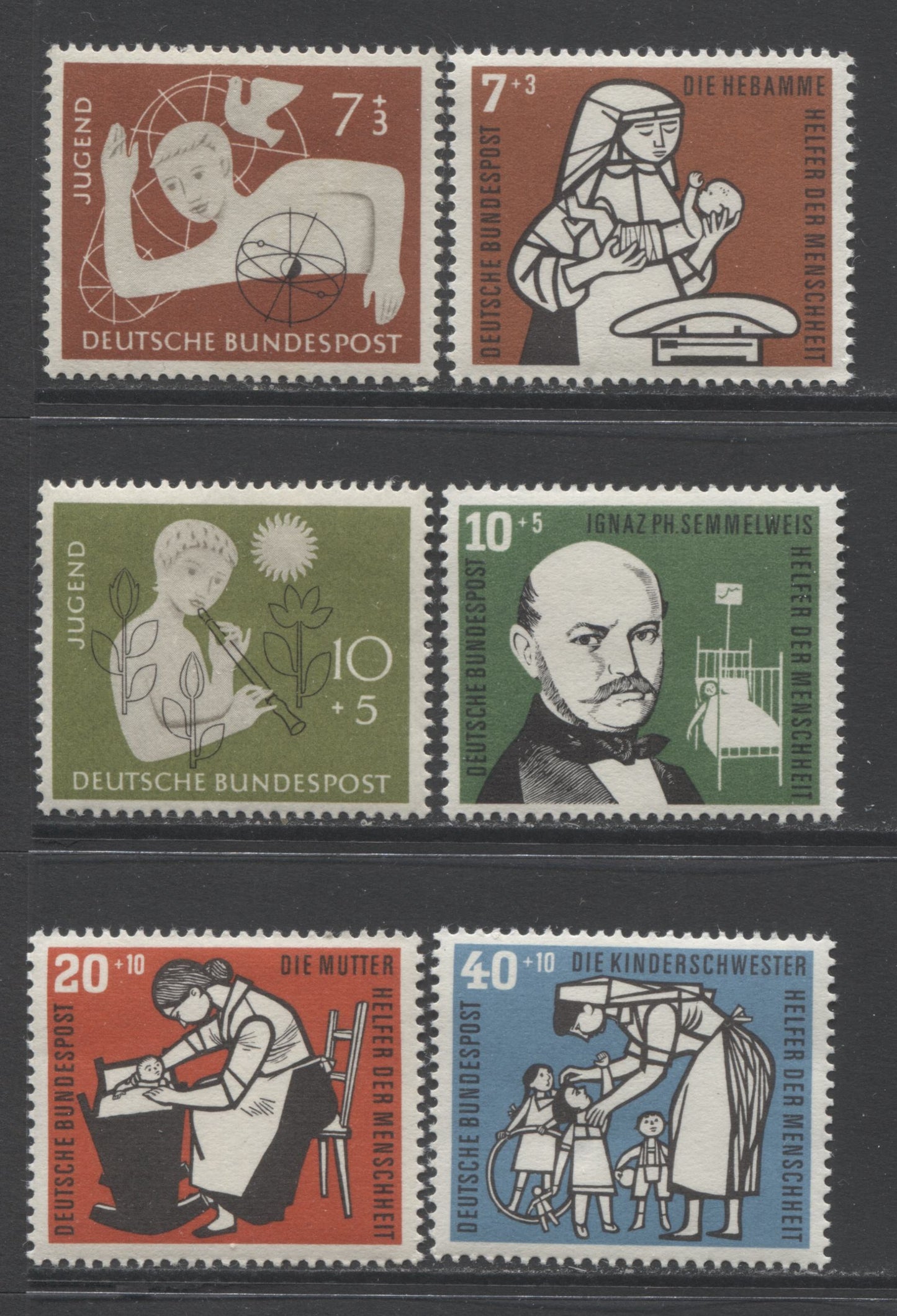 Lot 69 Germany SC#B348-353 1956 Semi Postal Issues, 6 Fine/Very Fine NH Singles. Perf 14, 2017 Scott Cat $11.70 USD