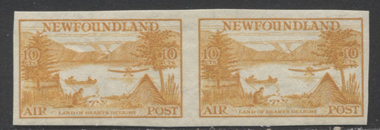 Lot 69 Newfoundland #C14ii 10c Brownish Yellow Orange Land of Heart's Delight, 1933 Labrador Issue, A VFOG Imperf Pair