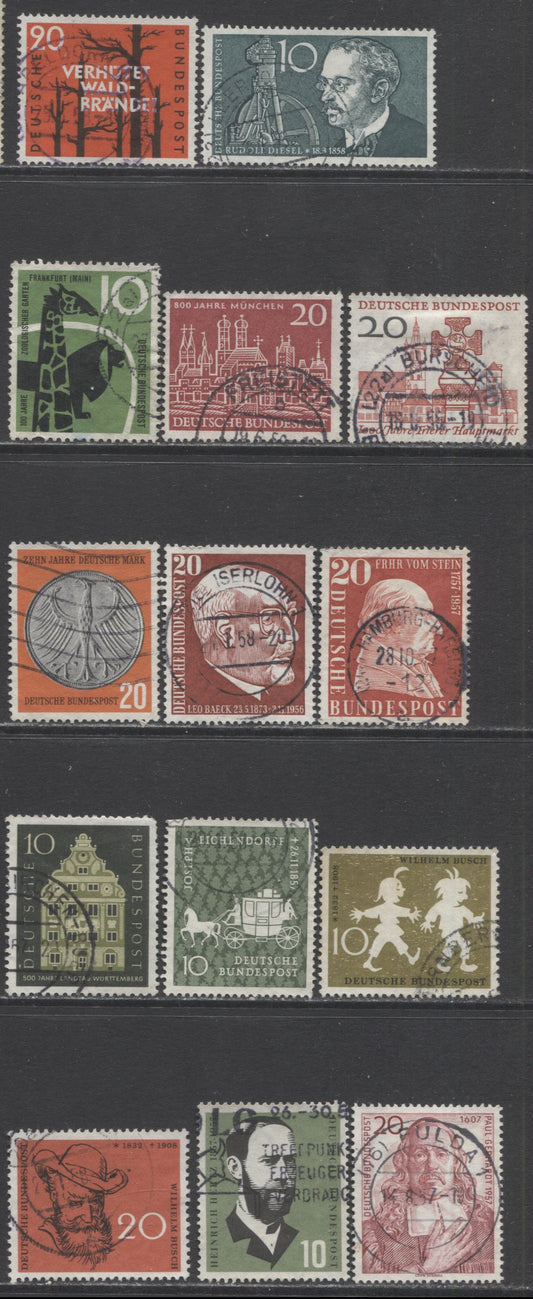 Lot 69 Germany SC#755/787 1956-1958 Commemoratives and Huess Definitives, A F/VF Used Range Of Singles, 2017 Scott Cat. $18.15 USD, Click on Listing to See ALL Pictures