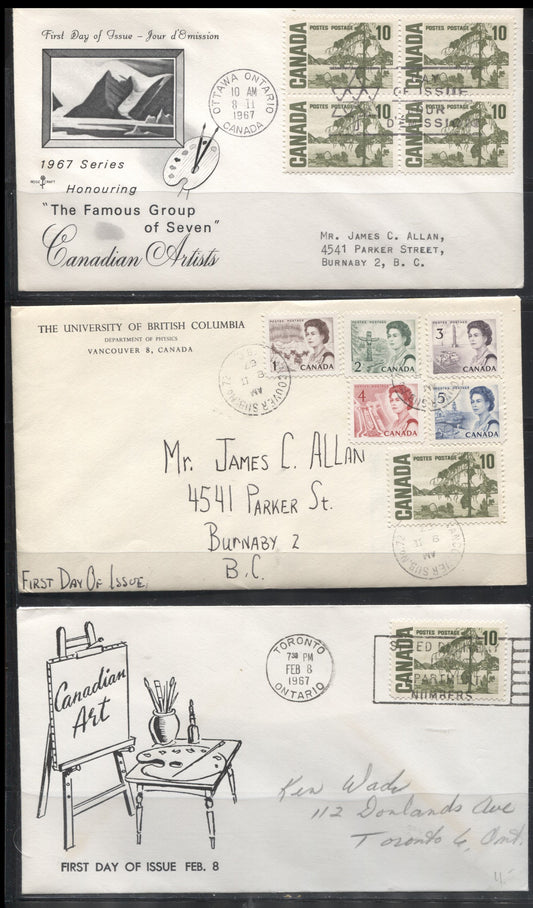 Lot 69 Canada #462 10c Olive Green Jack Pine, 1967-1973 Centennial Issue, Three First Day Covers, Two With Cachet