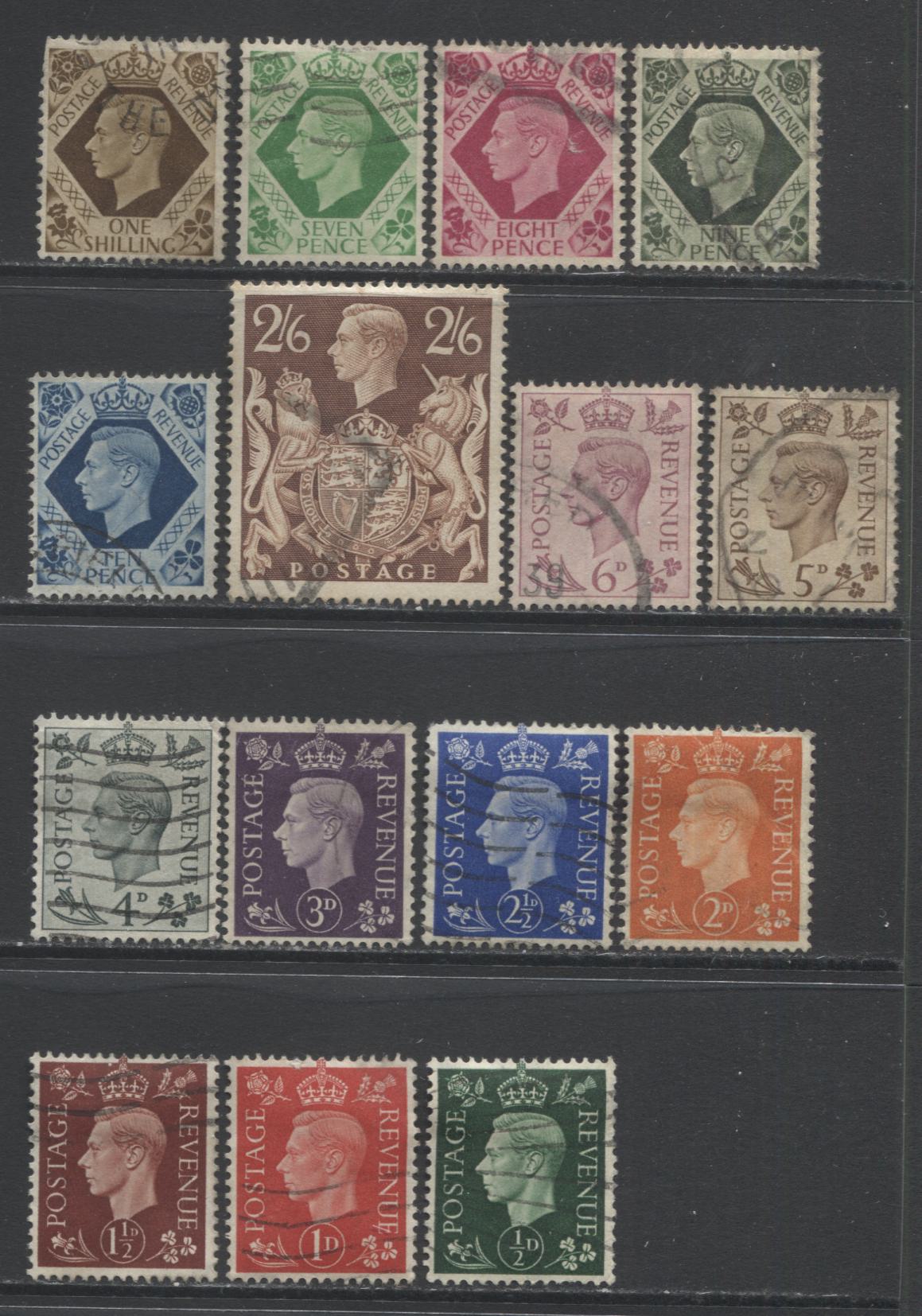 Lot 70 Great Britain SC#235-249 1937-1939 King George VI Definitives, A Fine Used Range Of Singles, 2017 Scott Cat. $16.4 USD, Click on Listing to See ALL Pictures