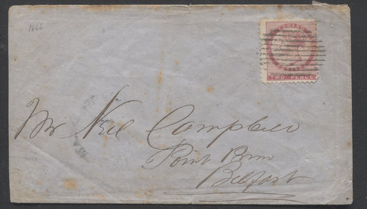 Lot 7 Prince Edward Island #5a 2d Purplish Rose on Yellowish Paper, Perf. 11.75 Die 1 Single Usage on April 1866 Cover to Neil Campbell, Landowner in Point Prim, Belfast