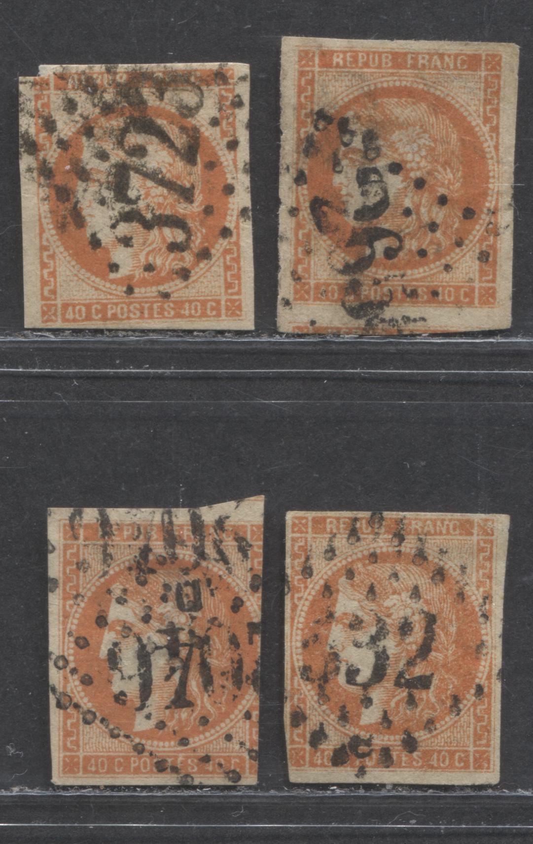 Lot 7 France SC#47/ 1870-1871 Imperforate Bordeaux Issue, A Ungraded Used Range Of Singles, Net Estimated Value $70 USD, Net Estimated Value $70, Click on Listing to See ALL Pictures