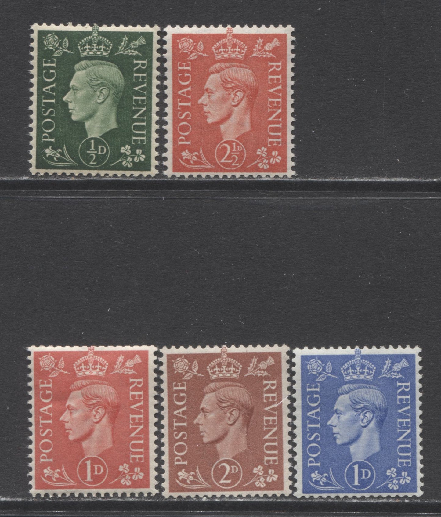 Lot 71 Great Britain SC#235a/284a 1937-1952 King George VI Definitives With Sideways Watermark, A VFNH Range Of Singles, 2017 Scott Cat. $2.35 USD, Click on Listing to See ALL Pictures