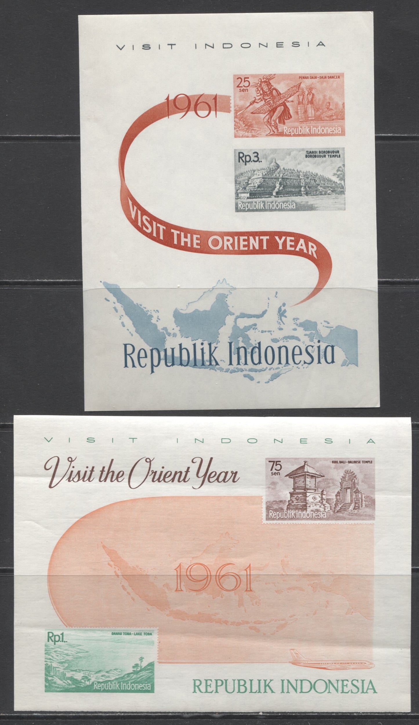 Lot 72 Indonesia SC#507-516 1961 Tourism Issue, A FNH Range Of Imperf Sheets, 2017 Scott Cat. $24 USD, Click on Listing to See ALL Pictures