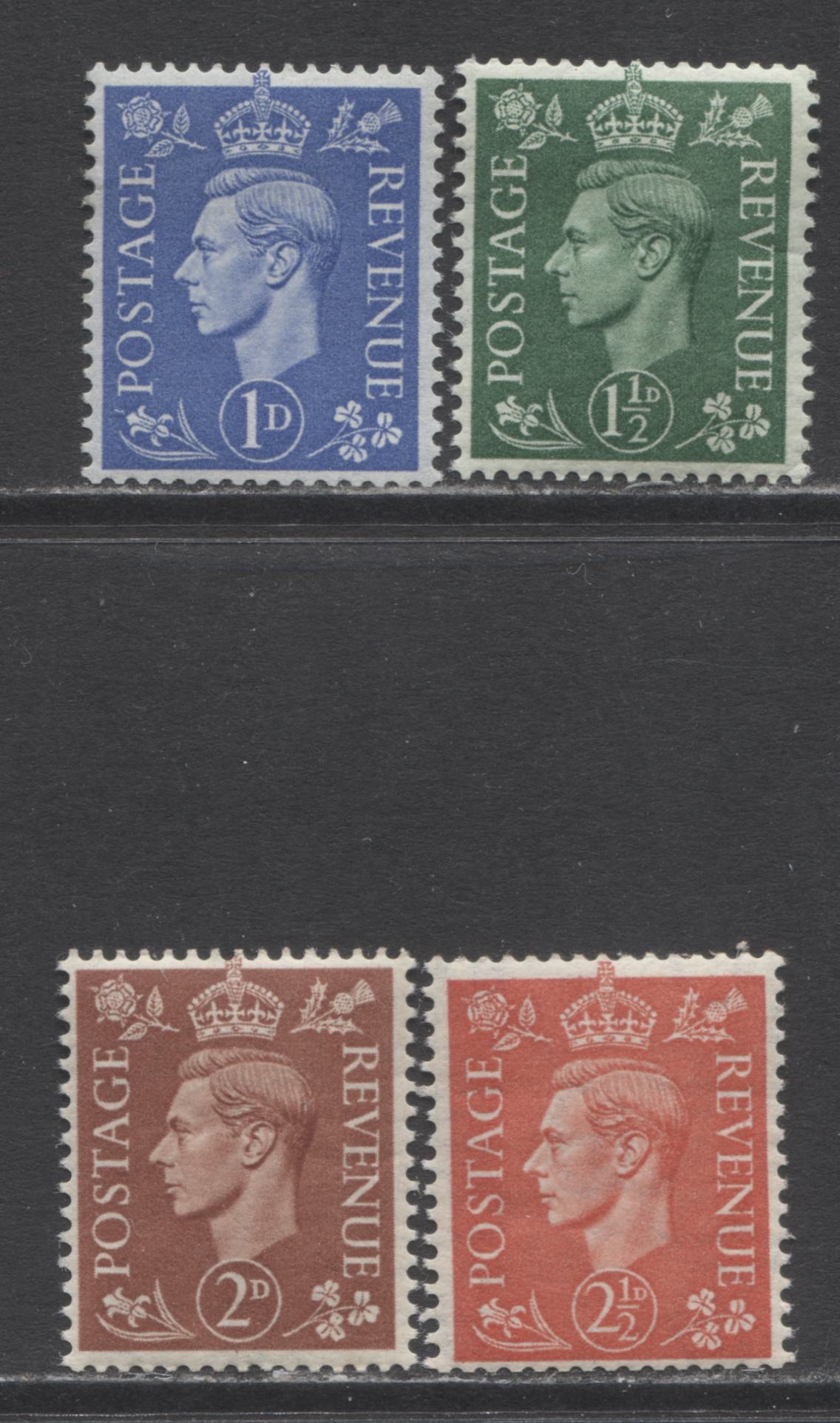 Lot 72 Great Britain SC#281a-284a 1950-1951 King George VI Definitives With Sideways Watermark, A F/VFNH Range Of Singles, 2017 Scott Cat. $3.1 USD, Click on Listing to See ALL Pictures