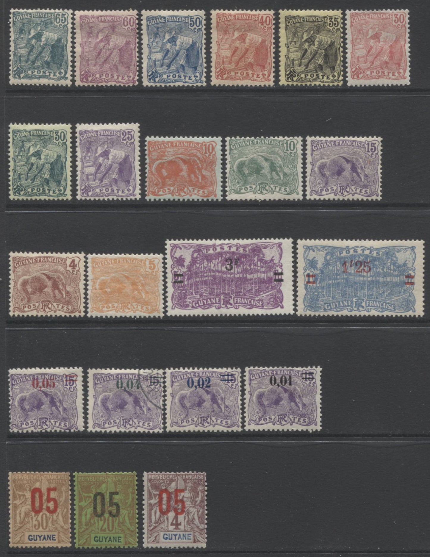 Lot 73 French Guinea SC#53/108a 1905-1928 Surcharged Commemoratives, A F/VFOG & Unused Range Of Singles, 2017 Scott Cat. $31.25 USD, Click on Listing to See ALL Pictures