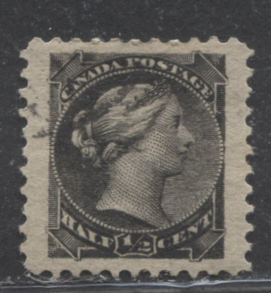 Lot 73 Canada #34 1/2c Black Queen Victoria, 1870-1897 Small Queen Issue, A VF Used Example Second Ottawa, 12 x 12.2, Soft Horizontal Wove