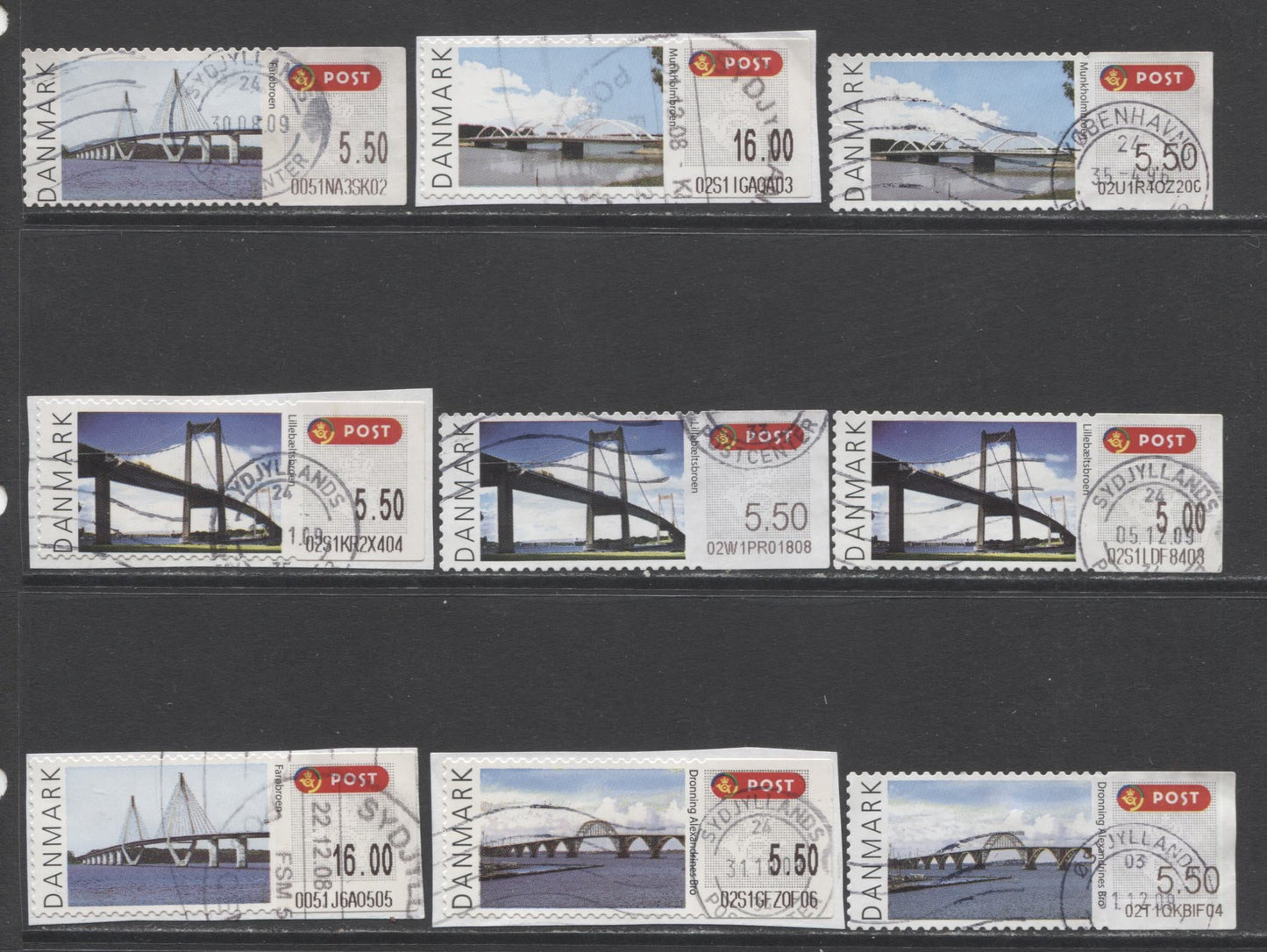 Lot 73 Denmark SC#42-45 2008 Franking Labels, A Fine/Very Fine Used Range Of Singles, 2017 Scott Cat. $22.65 USD, Click on Listing to See ALL Pictures