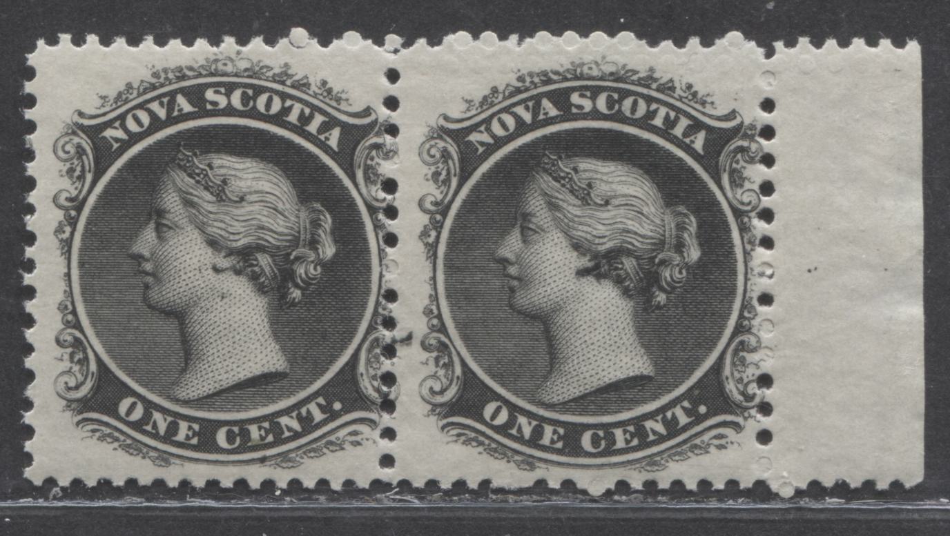 Lot 73 Nova Scotia #8a 1c Black Queen Victoria, 1860-1863 First Cents Issue, A VFNH Pair On White Paper With Burr Between Stamps, Perf 12 x 11.75