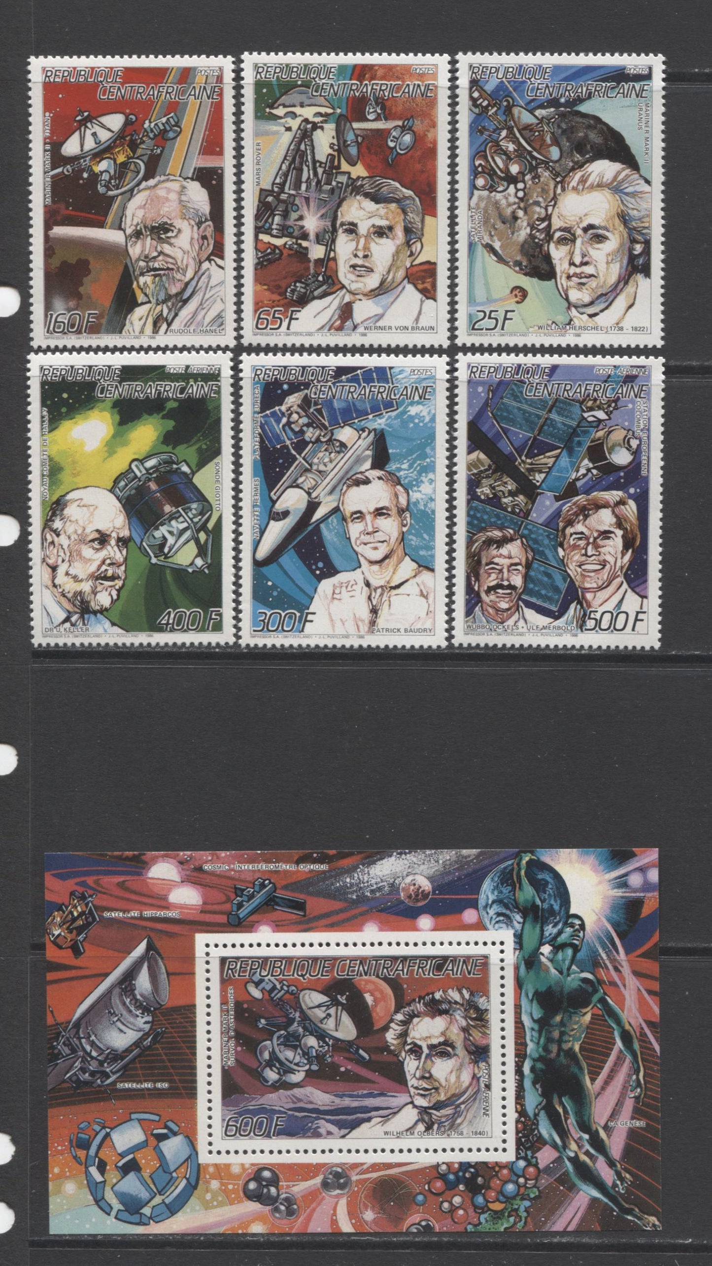 Lot 73 Central African Republic SC#844-850 1986 Scientists and Inventions Issue, A VFNH Range Of Singles & Unlisted Souvenir Sheet, 2017 Scott Cat. $32.45 USD, Click on Listing to See ALL Pictures